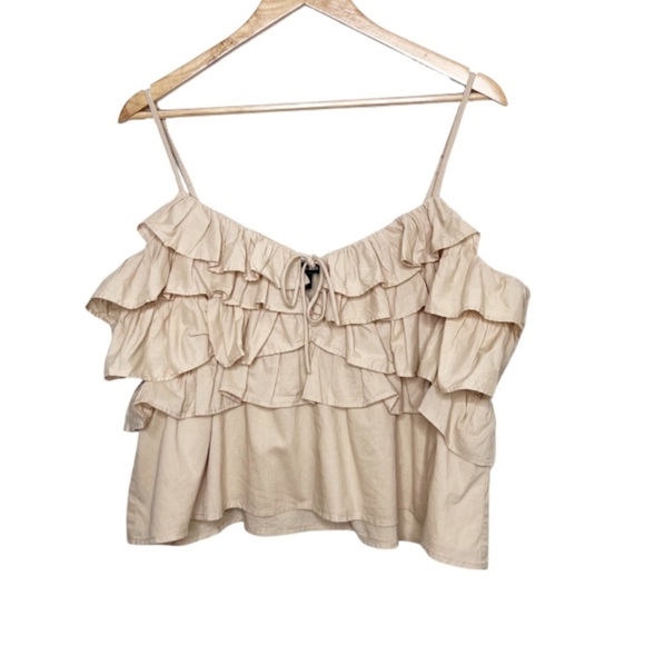 Express Tan Ruffle Chest Spaghetti Strap Feminine Crop Top Tank - Picture 8 of 15